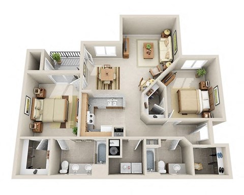 Floor plan for 2 beds, 2 baths, 1146 sqft